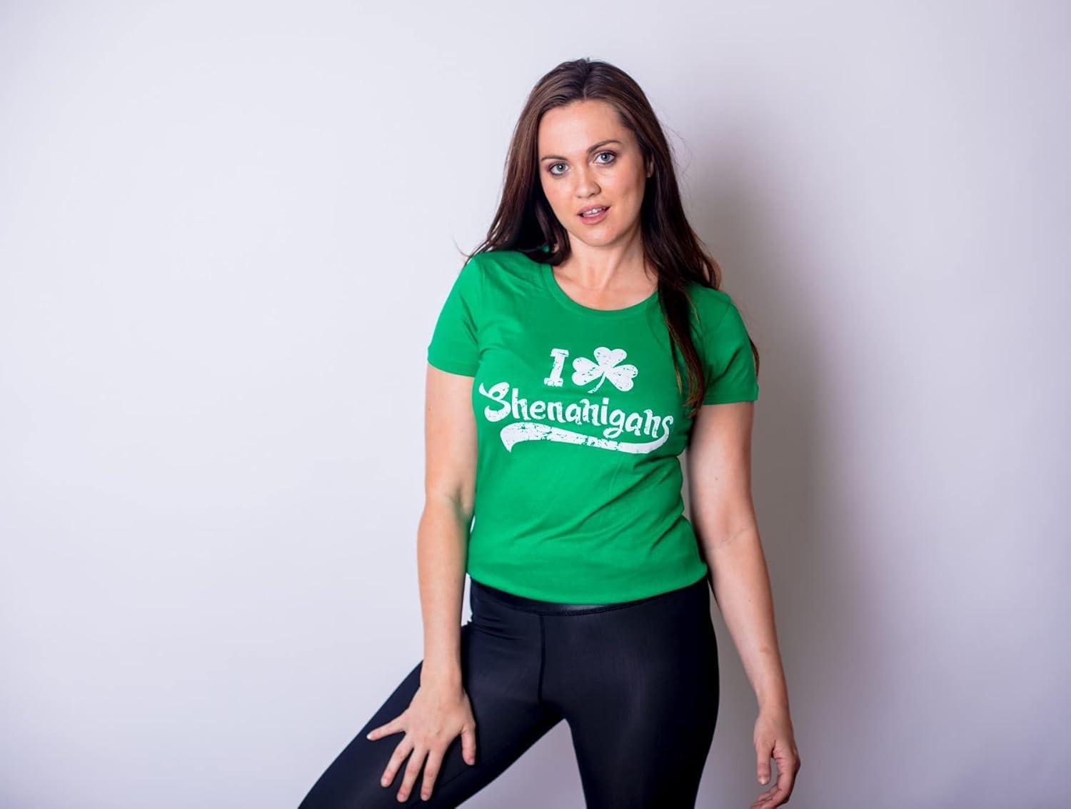 imageWomens I Clover Shenanigans T Shirt Funny Irish Clover St Saint Patricks Day TeeGreen