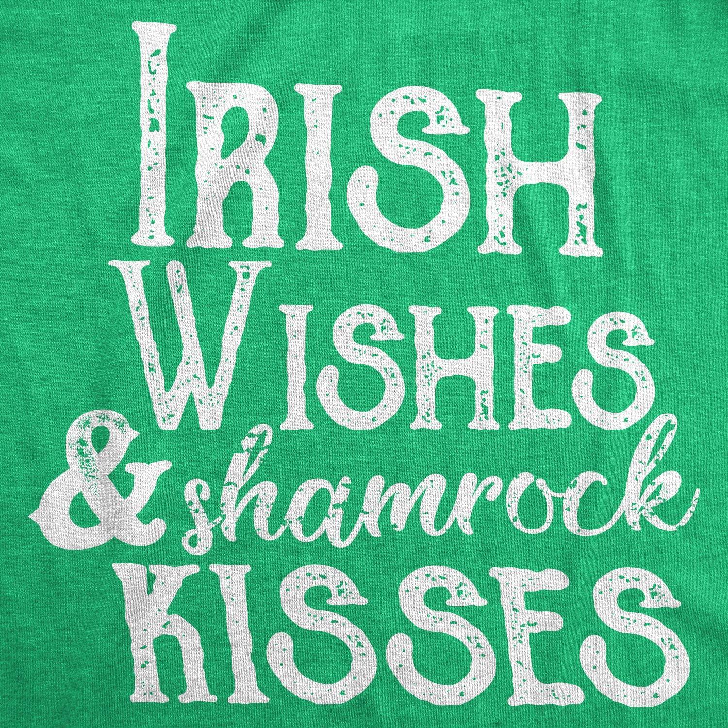 imageWomens Irish Wishes and Shamrock Kisses T Shirt Funny St Saint Patricks Day TeeHeather Green