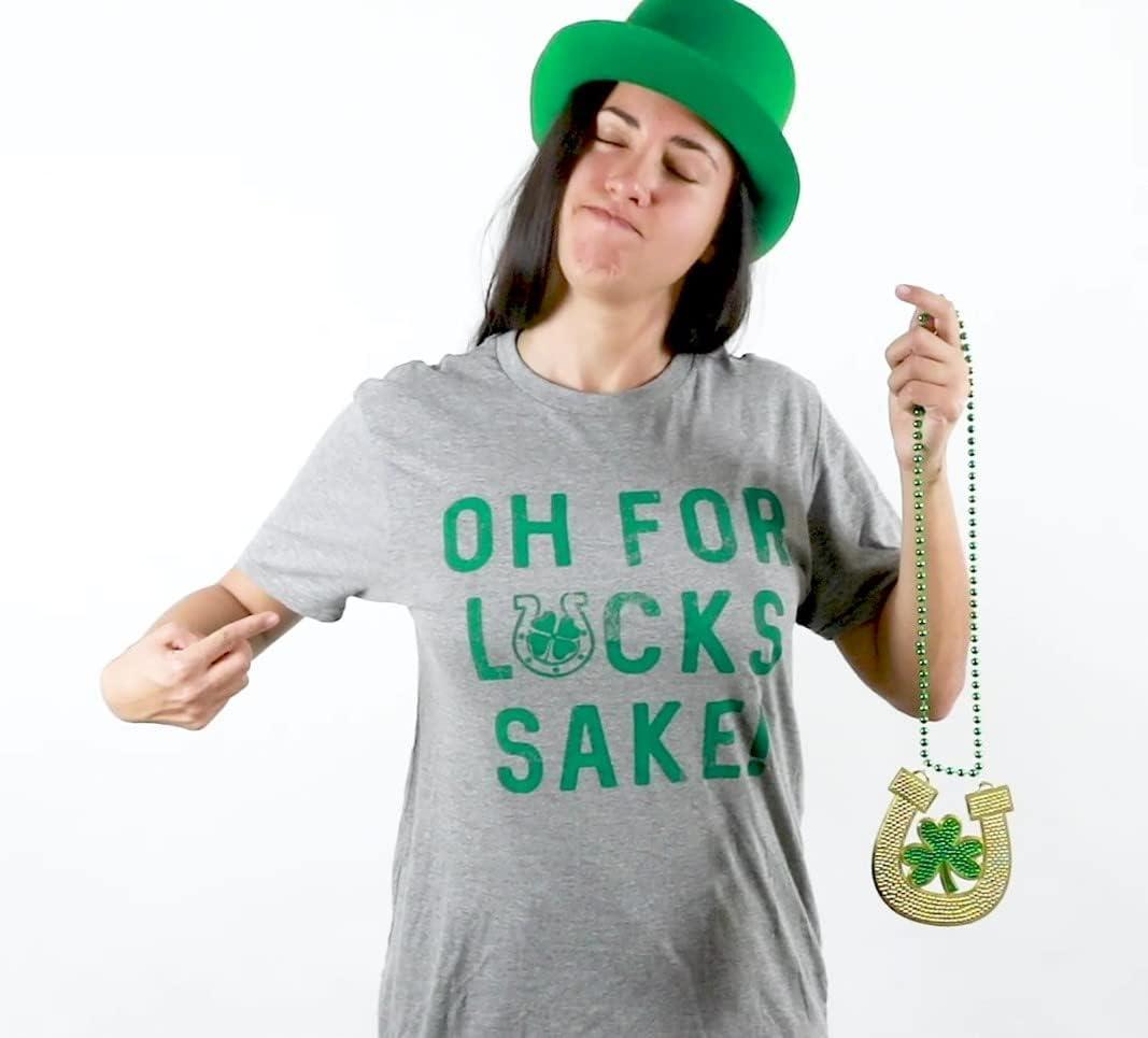 imageWomens Oh for Lucks Sake T Shirt Funny Shamrock Clover Cool Saint Patricks DayHeather Black