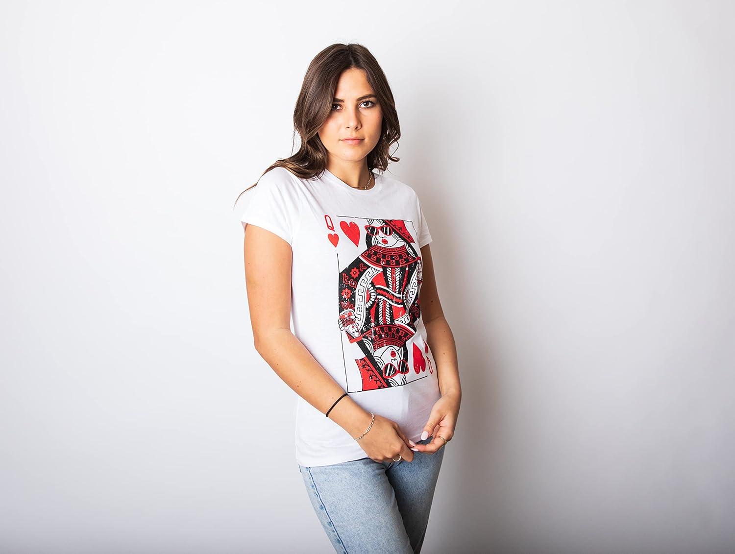 imageWomens Queen of Hearts T Shirt Funny Vintage Graphic Cool Cute Tee for LadiesWhite