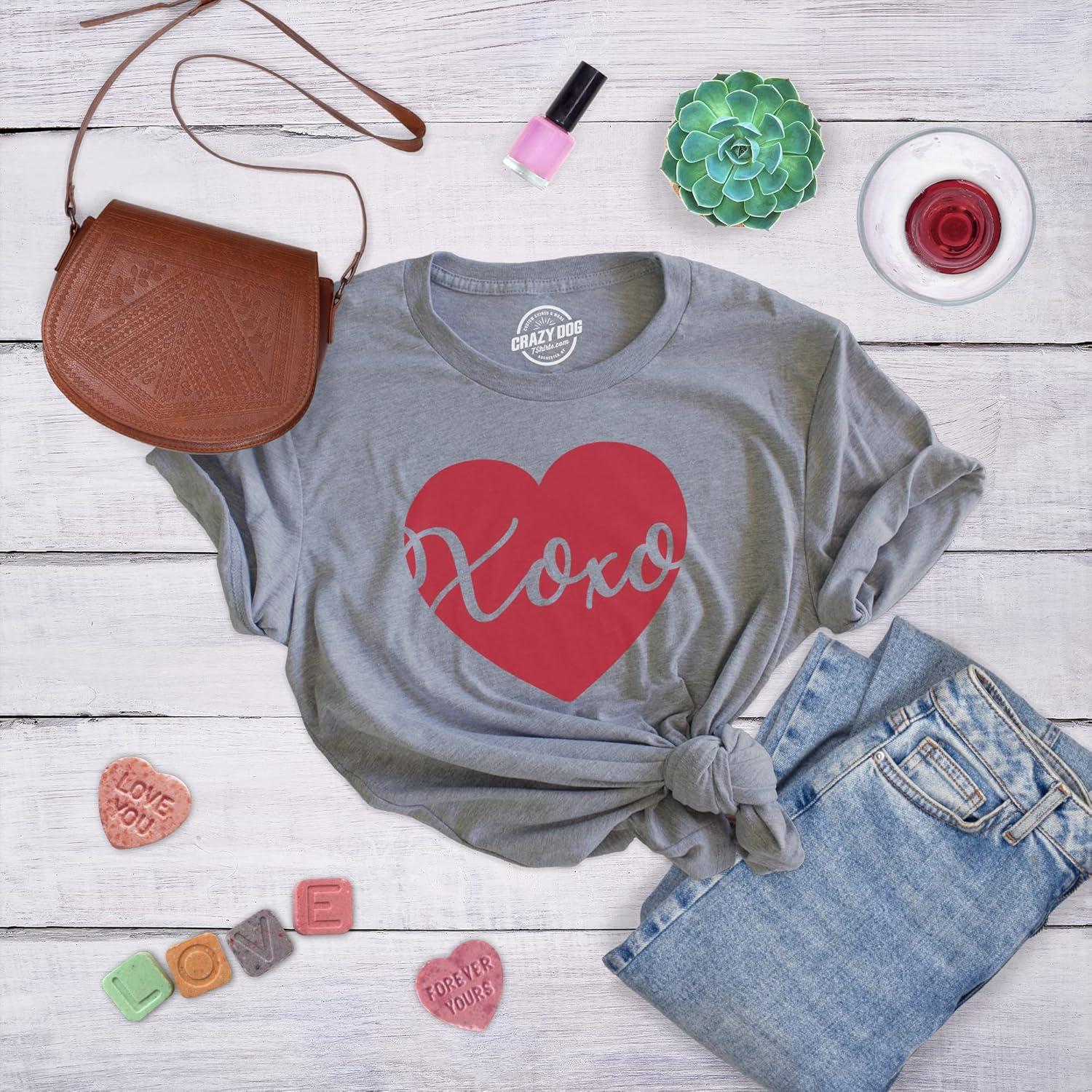 imageWomens XOXO Script Heart Cute Valentines Day Graphic Tee for Ladies Funny SayingDark Heather Grey