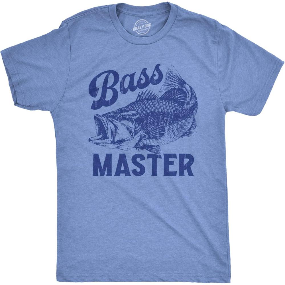imageCrazy Dog Mens T Shirt Funny Fishing Joke Tees Novelty Fisherman ShirtsLight Heather Blue Bass Master
