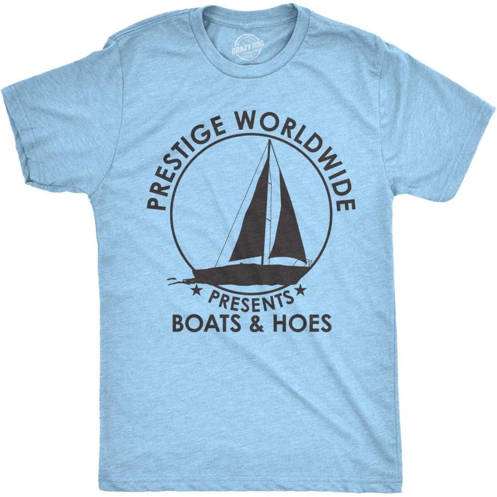 imageCrazy Dog Mens T Shirt Prestige Worldwide Boats and Hoes Funny Movie Quote TeeHeather Light Blue  Prestige Worldwide