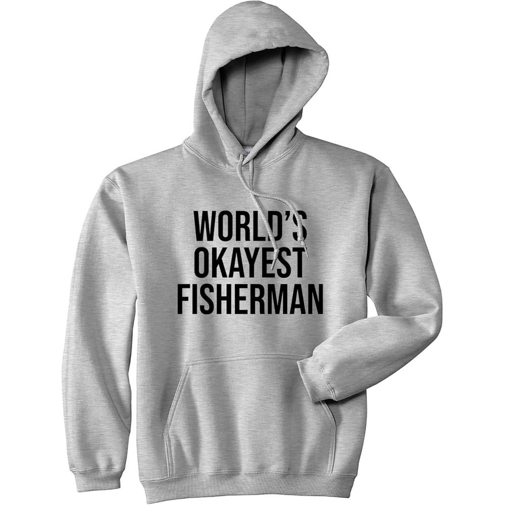 imageCrazy Dog TShirts Fishing Hoodies Funny and Sarcastic Unisex Hooded Sweatshirts for FishermenHeather Grey Okayest Fisherman