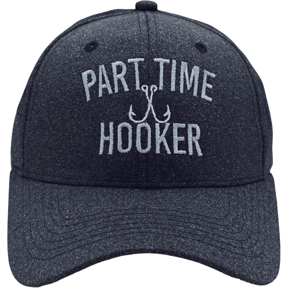 imageCrazy Dog TShirts Funny Fishing Hats Hilarious Fish Graphic CapsHeather Black Part Time Hooker