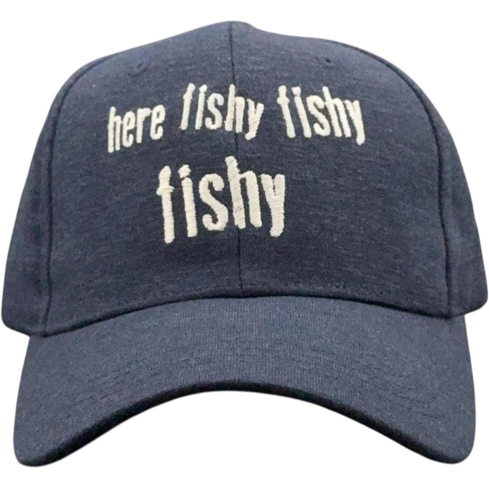 imageCrazy Dog TShirts Funny Fishing Hats Hilarious Fish Graphic CapsNavy Here Fishy Fishy