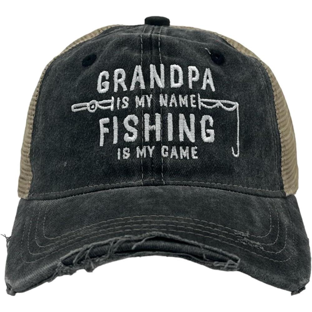 imageCrazy Dog TShirts Funny Fishing Hats Hilarious Fish Graphic CapsTrucker Black Grandpa Name Fishing
