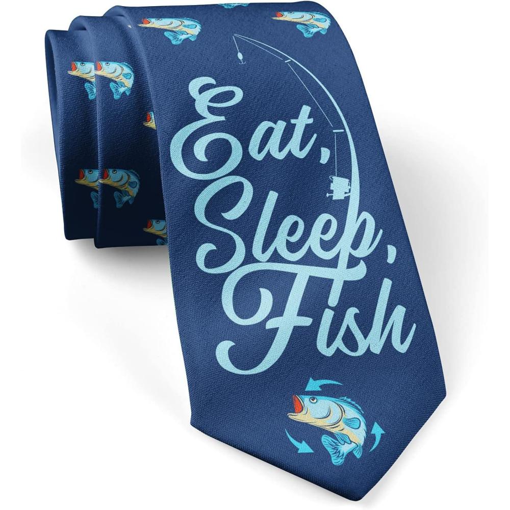 imageCrazy Dog TShirts Funny Sports Ties for Men Novelty Graphic Ties for Golf Fishing and Exercise GuysEat Sleep Fish