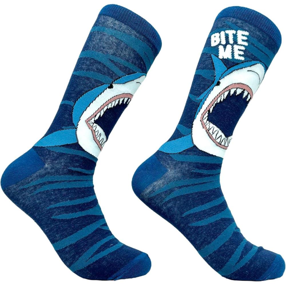 imageCrazy Dog TShirts Mens Shark Socks Funny Sarcastic Shark Week Graphic Footwear for MenBite Me