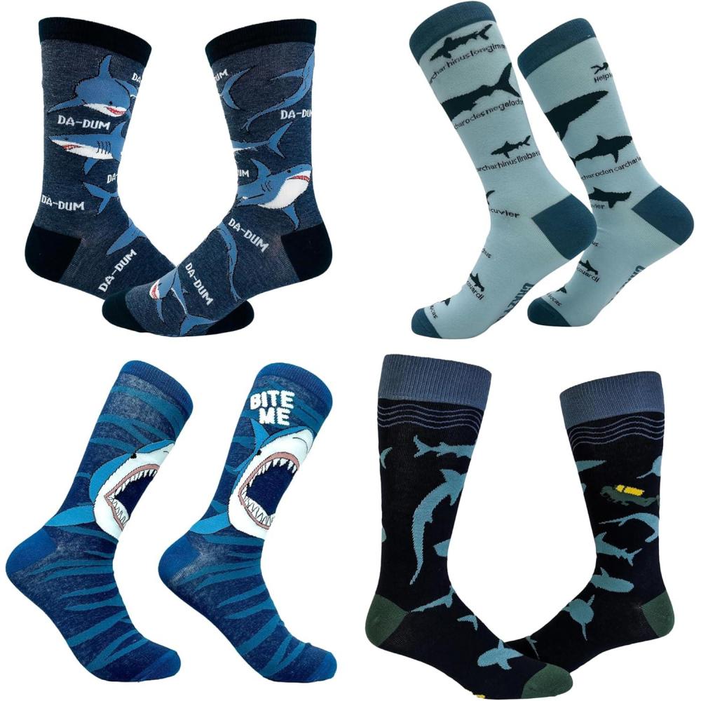 imageCrazy Dog TShirts Mens Shark Socks Funny Sarcastic Shark Week Graphic Footwear for MenShark 4 Pack