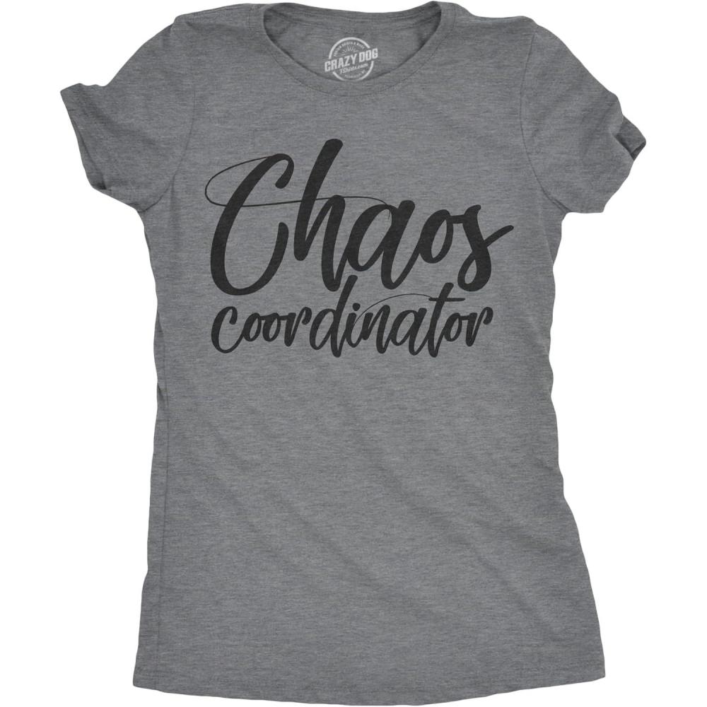 imageCrazy Dog Womens Funny Mom T Shirts Novelty Sports and Sarcastic Motherhood Tees for Amazing MomsDark Heather Grey  Chaos Coordinator