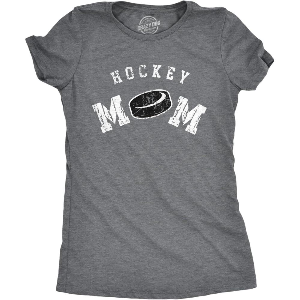 imageCrazy Dog Womens Funny Mom T Shirts Novelty Sports and Sarcastic Motherhood Tees for Amazing MomsDark Heather Grey Hockey Mom