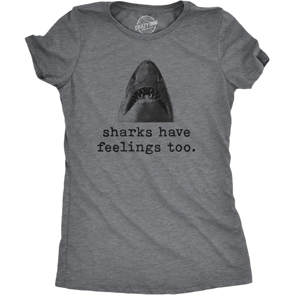 imageCrazy Dog Womens Funny Mom T Shirts Novelty Sports and Sarcastic Motherhood Tees for Amazing MomsDark Heather Grey Shark Feelings
