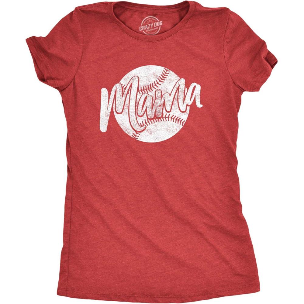 imageCrazy Dog Womens Funny Mom T Shirts Novelty Sports and Sarcastic Motherhood Tees for Amazing MomsHeather Red Baseball Mama