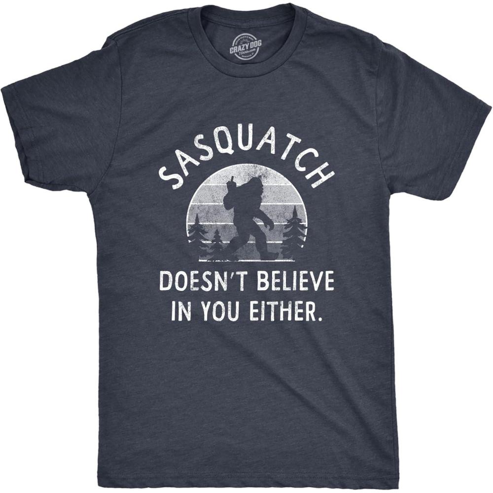 imageFunny Mens Shirts Sarcastic Tees with Funny Sayings and Cool Designs for GuysHeather Navy Sasquatch Believe