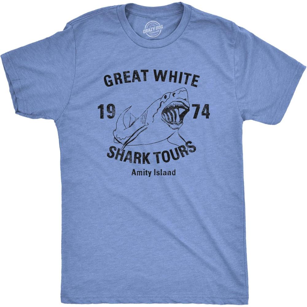 imageGreat White Shark Tours TShirt Vintage Movie Boating Shirts Fishing TeesHeather Light Blue