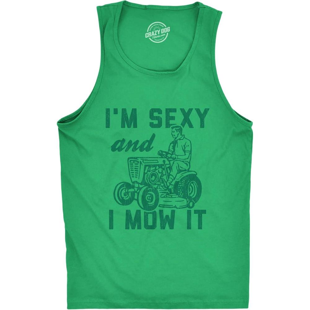 imageIm Sexy and I Mow It Mens Fitness Tank Funny Yardwork Fathers Day Graphic Novelty TanktopGreen