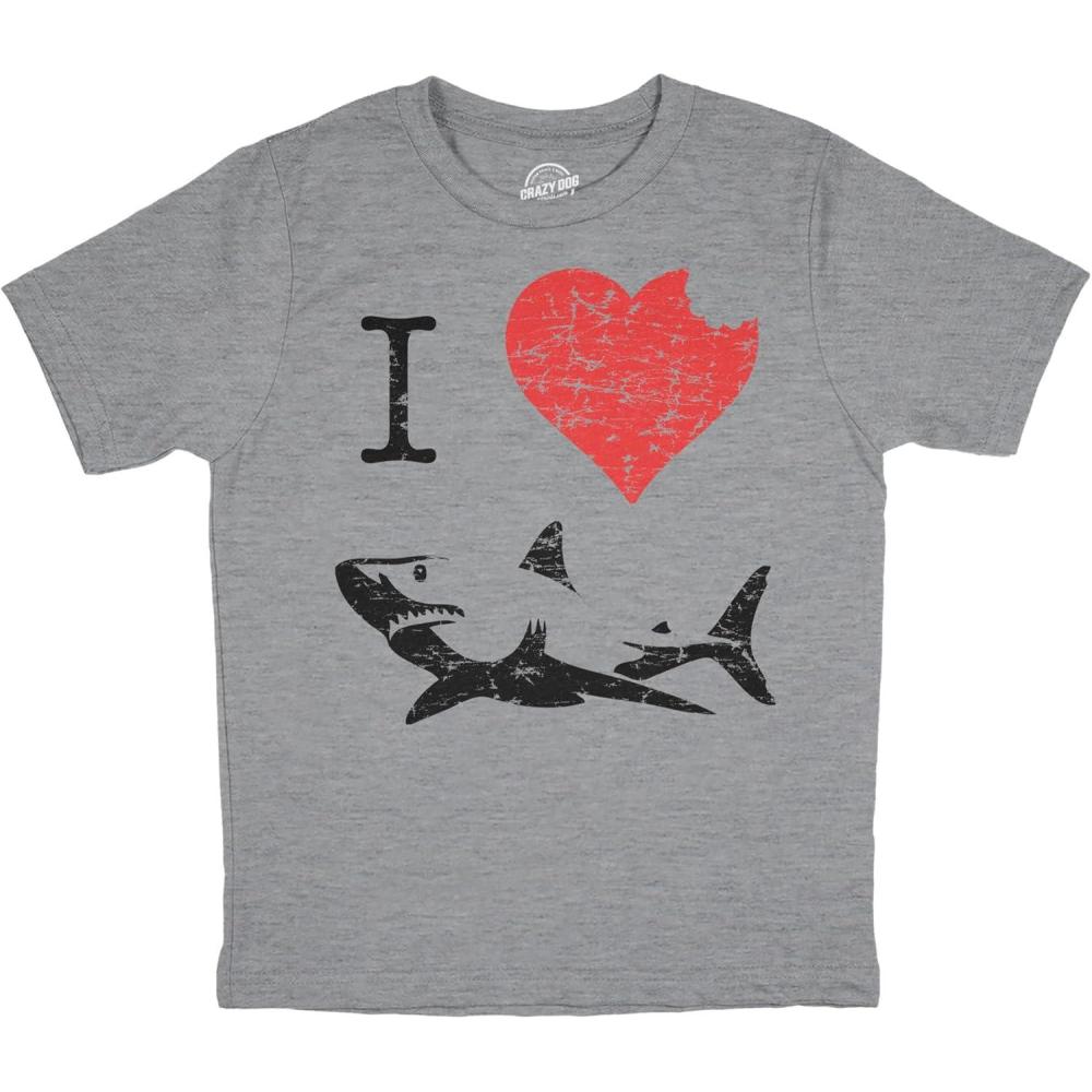 imageKids I Love Sharks T Shirt Classic Youth Shark Bite Shirt Shark TeeLight Heather Grey