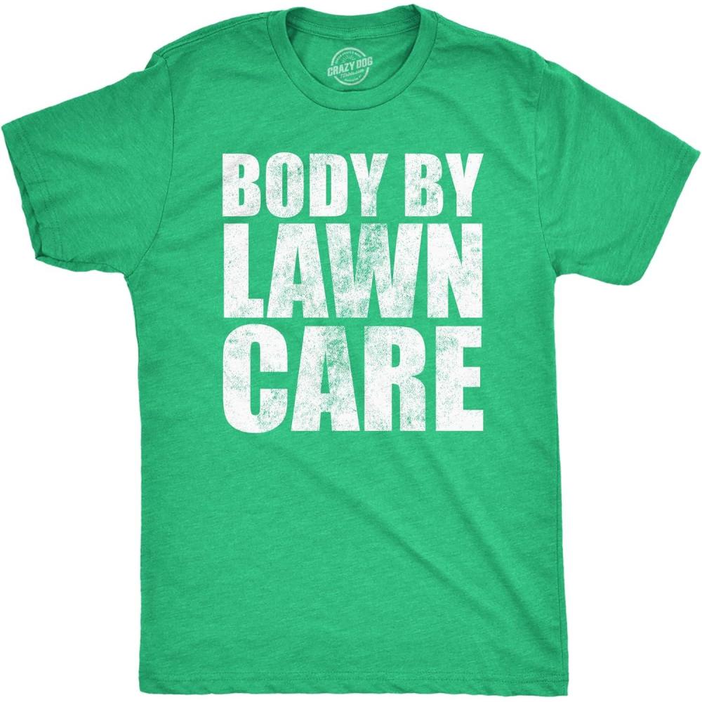imageManly Dad Shirts Funny Fathers Day TShirts for Dads Sarcastic Tees for Rad FathersHeather Green Body By Lawn Care
