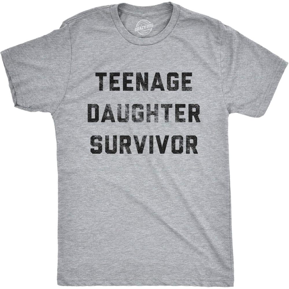 imageManly Dad Shirts Funny Fathers Day TShirts for Dads  Sarcastic Tees for Rad FathersLight Heather Grey  Teenage Daughter Survivor
