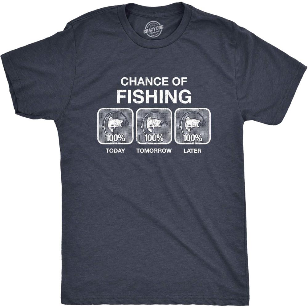 imageMens 100 Chance of Fishing T Shirt Funny Outdoor Fishing Novelty Camp TeeHeather Navy