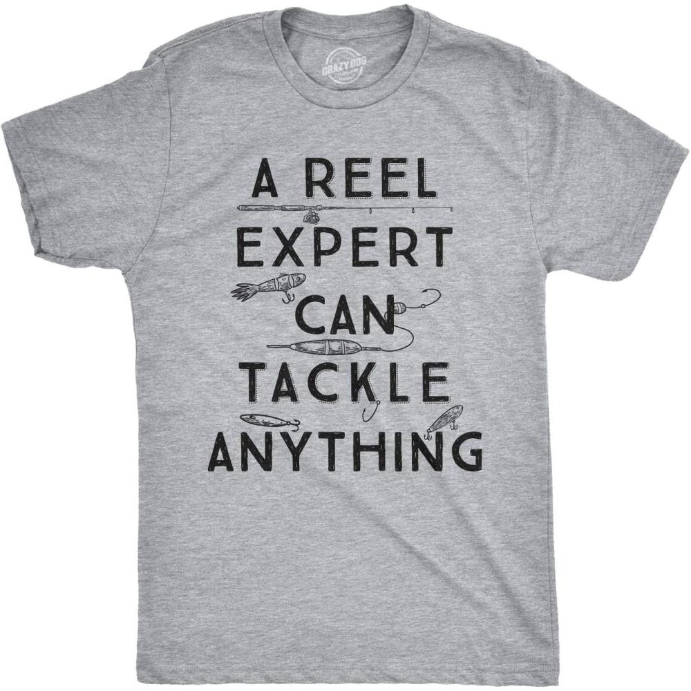 imageMens A Reel Expert Can Tackle Anything T Shirt Funny Fishing TeeLight Heather Grey