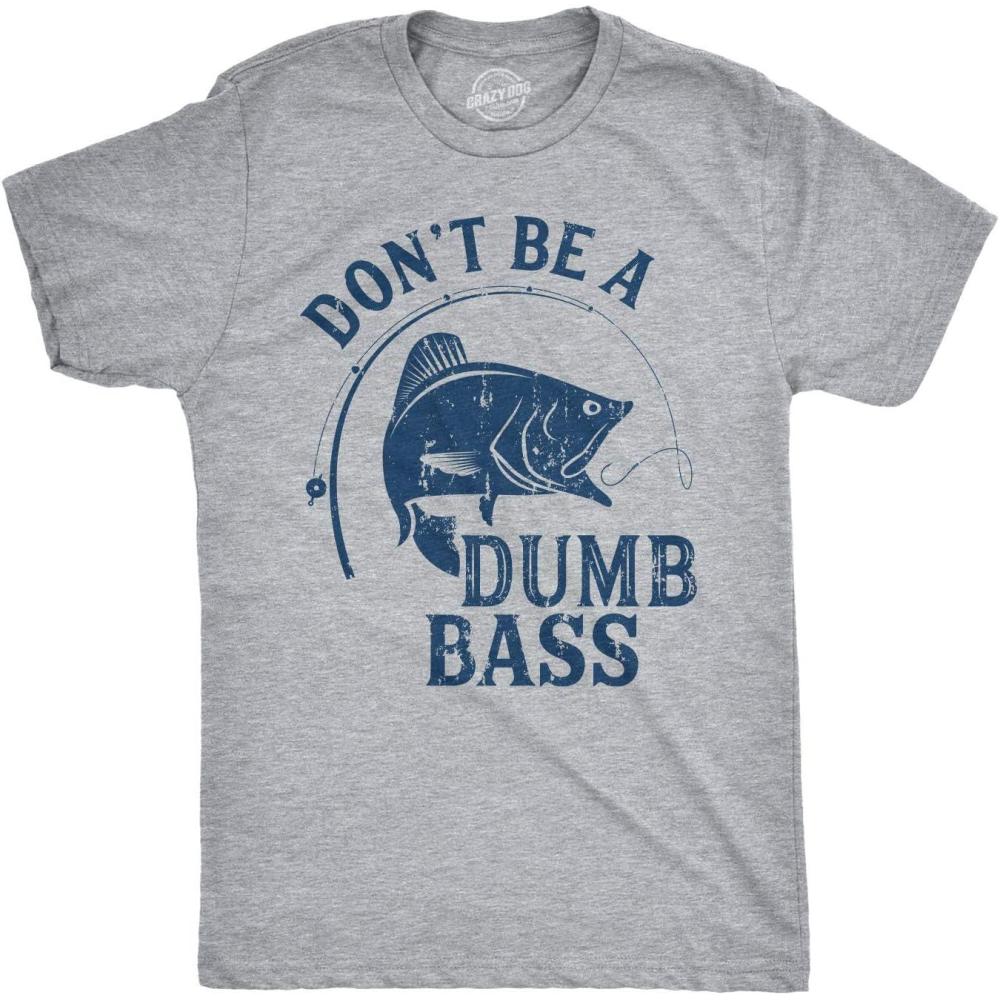 imageMens Dont Be A Dumb Bass T Shirt Funny Fishing Tee Gift for Fisherman GraphicLight Heather Grey