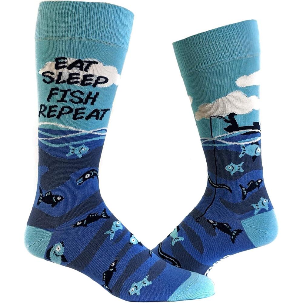 imageMens Eat Sleep Fish Repeat Socks Funny Cool Novelty Fishing Crazy Gift Idea For DadEat Sleep Fish