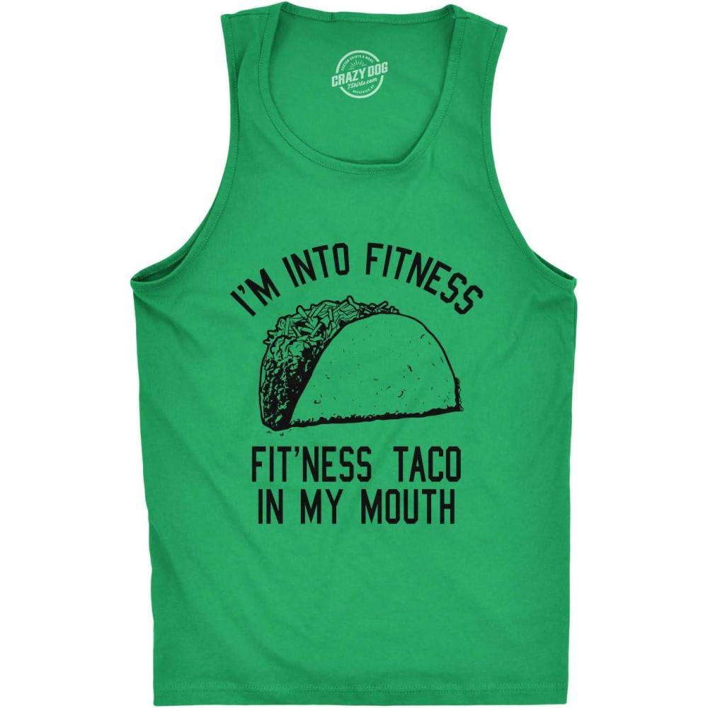 imageMens Fitness Taco in My Mouth Tanktop Funny ShirtHeather Green Fitness Taco