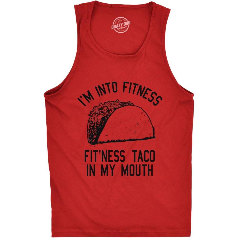 imageMens Fitness Taco in My Mouth Tanktop Funny ShirtHeather Red  Fitness Taco