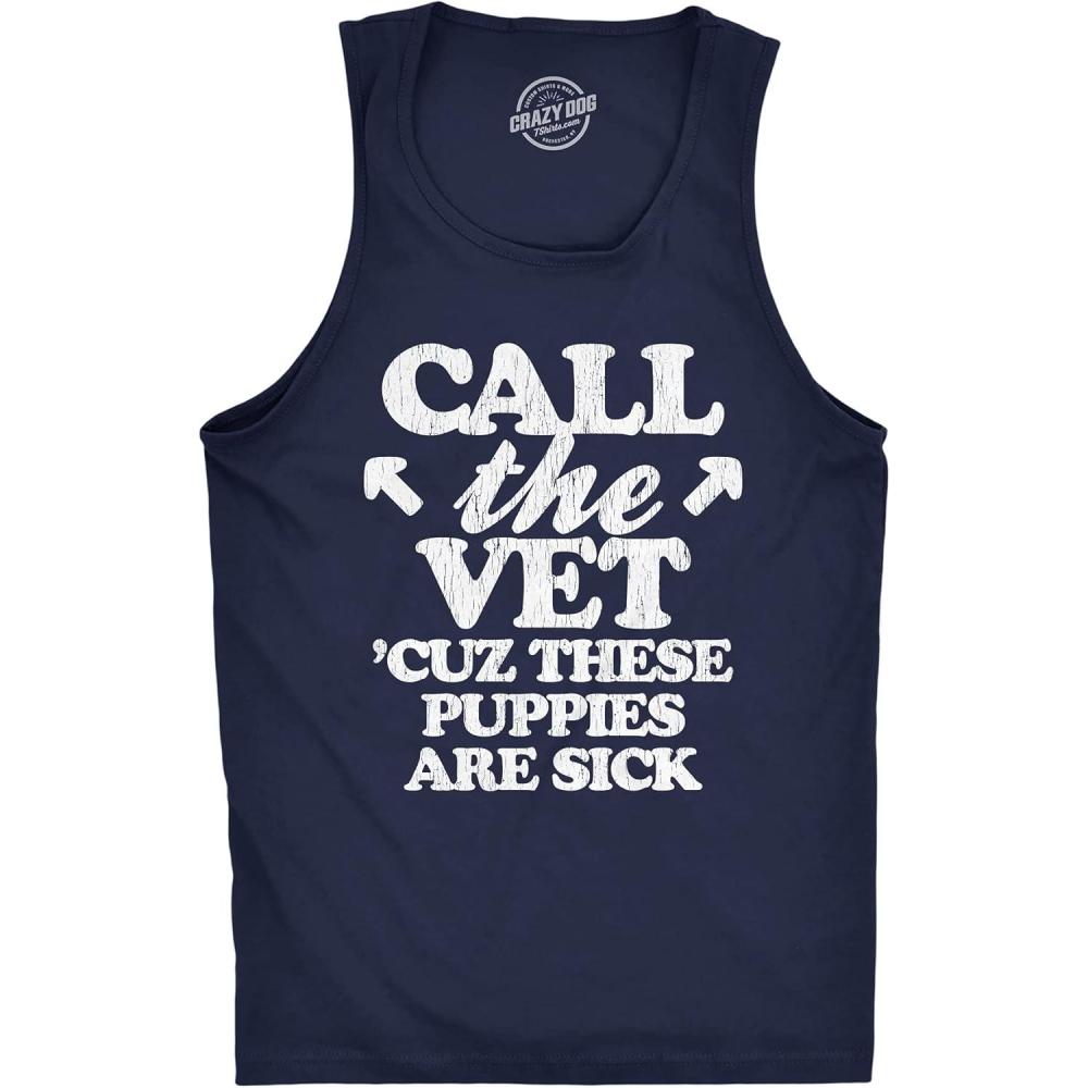 imageMens Fitness Tank Call The Vet Cuz These Puppies are Sick Tanktop Funny Guns Muscles ShirtNavy