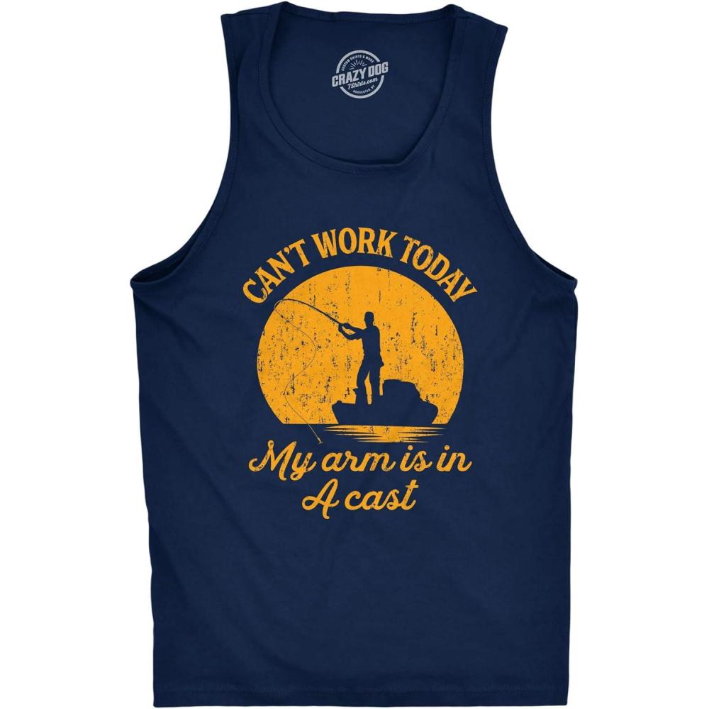 imageMens Fitness Tank Cant Work Today My Arm is in A Cast TShirt Funny Fishing Fathers Day TeeNavy