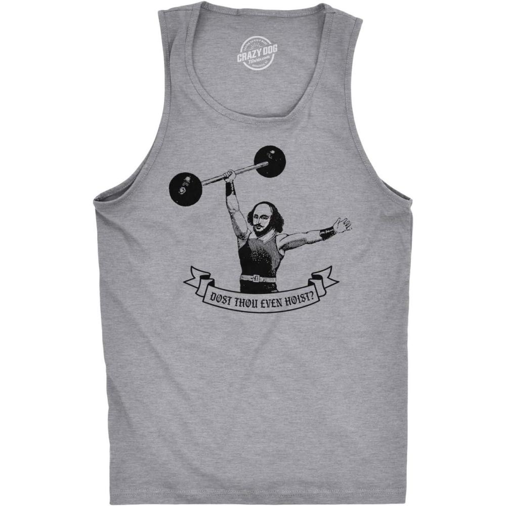 imageMens Fitness Tank Dost Thou Even Hoist Tanktop Funny Workout Gym ShirtLight Heather Grey Thou Hoist