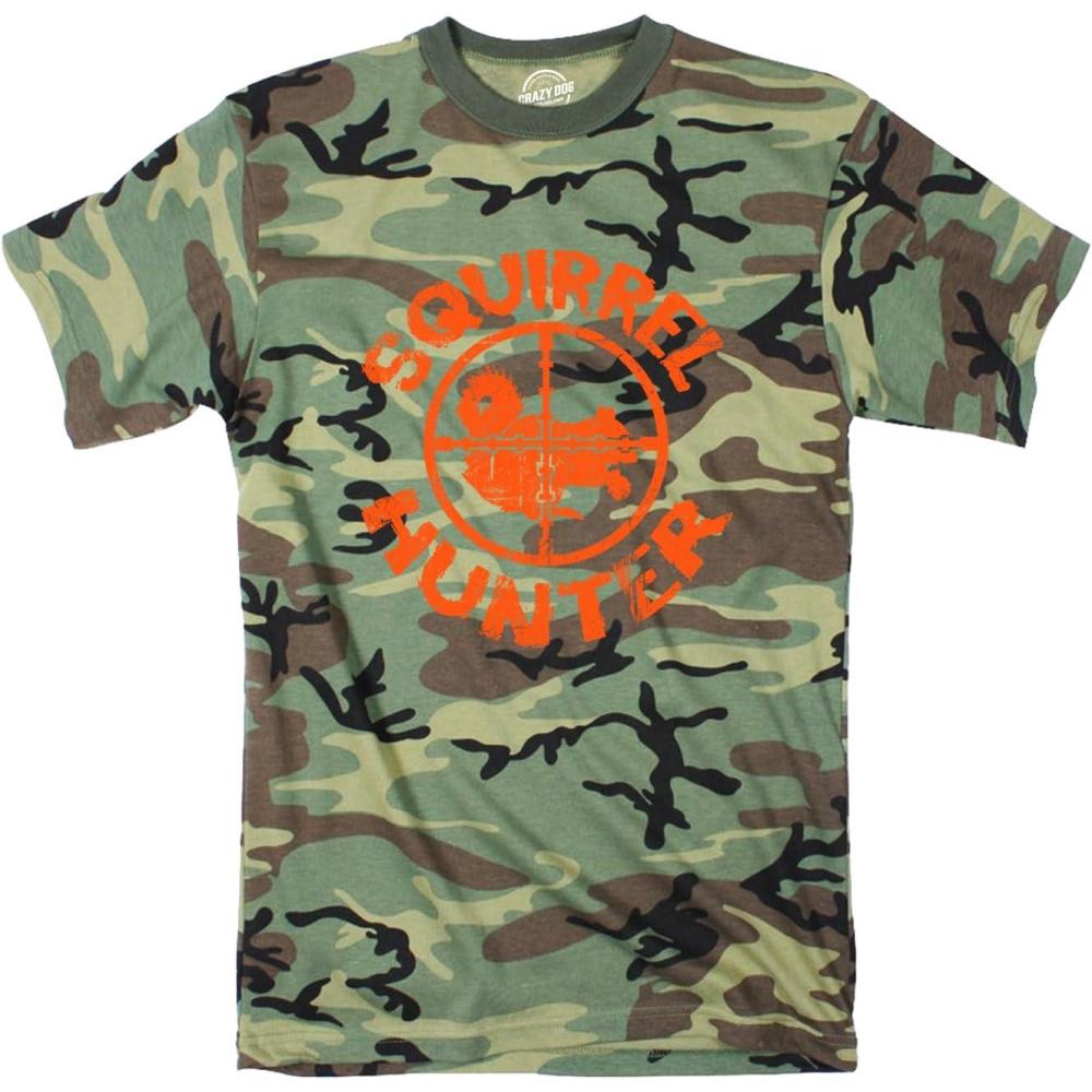 imageMens Funny Animal Shirts Crazy Polar Bear Goat Flip Squirrel Hunter and Crow Animal Graphic TeesCamo Squirrel Orange Ink