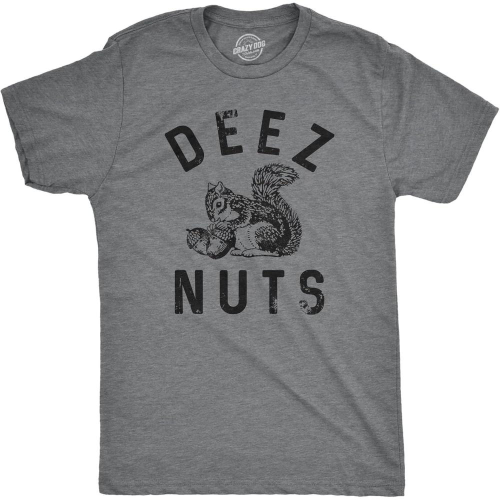 imageMens Funny Animal Shirts Crazy Polar Bear Goat Flip Squirrel Hunter and Crow Animal Graphic TeesDark Heather Grey Deez Nuts