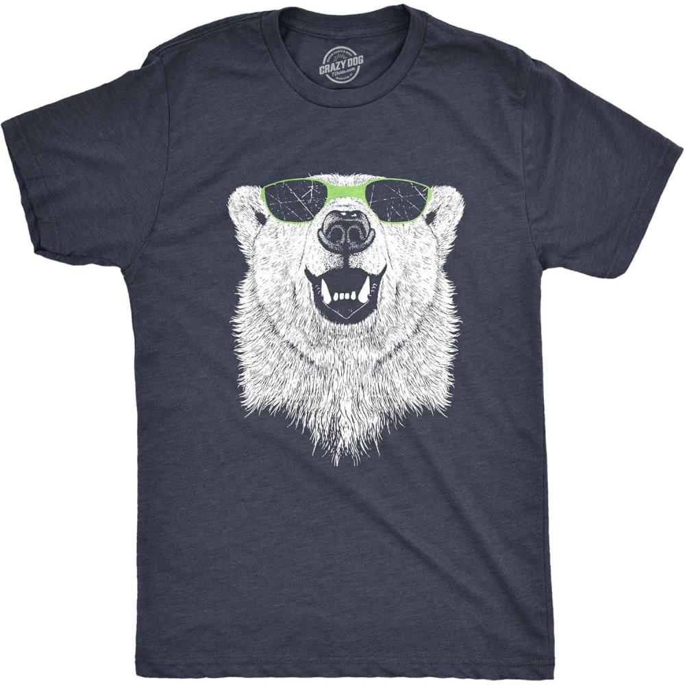 imageMens Funny Animal Shirts Crazy Polar Bear Goat Flip Squirrel Hunter and Crow Animal Graphic TeesHeather Navy Polar Sunglasses