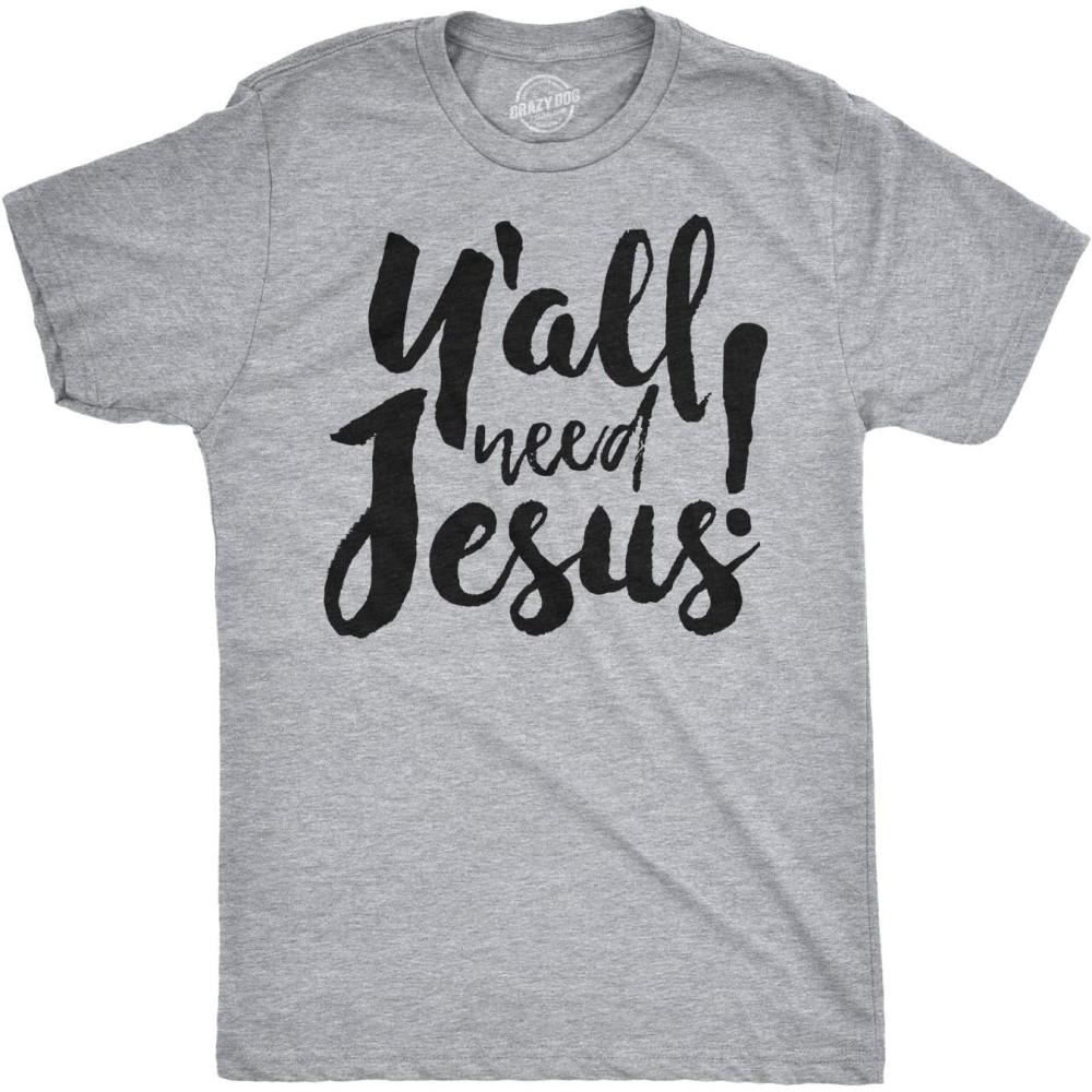 imageMens Funny Jesus T Shirts Religious Tees with Funny Sayings Easter Tees for GuysLight Heather Grey Yall Need