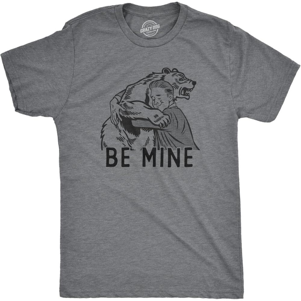 imageMens Funny Valentines Day T Shirts Sarcastic Valentines Day T Shirts for MenDark Heather Grey Be Mine Bear