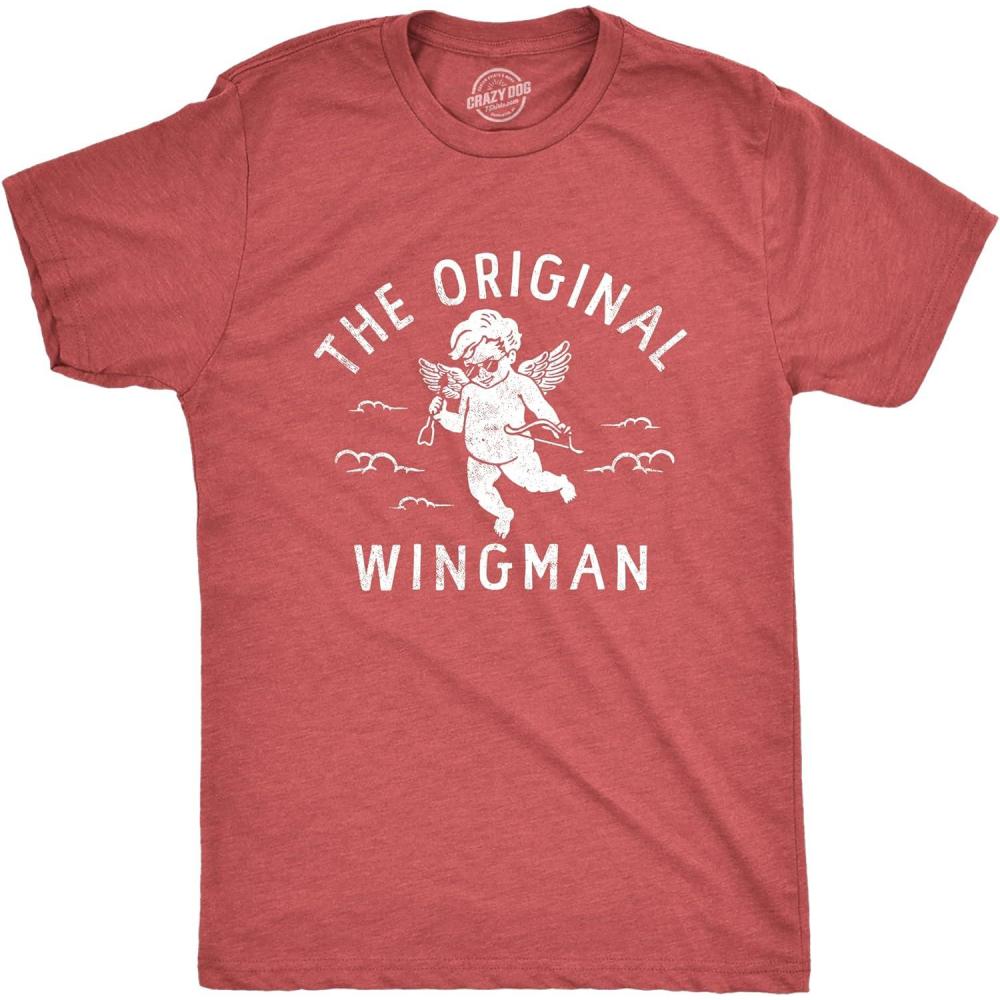 imageMens Funny Valentines Day T Shirts Sarcastic Valentines Day T Shirts for MenHeather Red Original Wingman