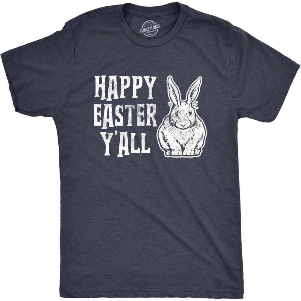 imageMens Happy Easter Yall T Shirt Funny Bunny Saying Egg Hunt Basket Gift for Him