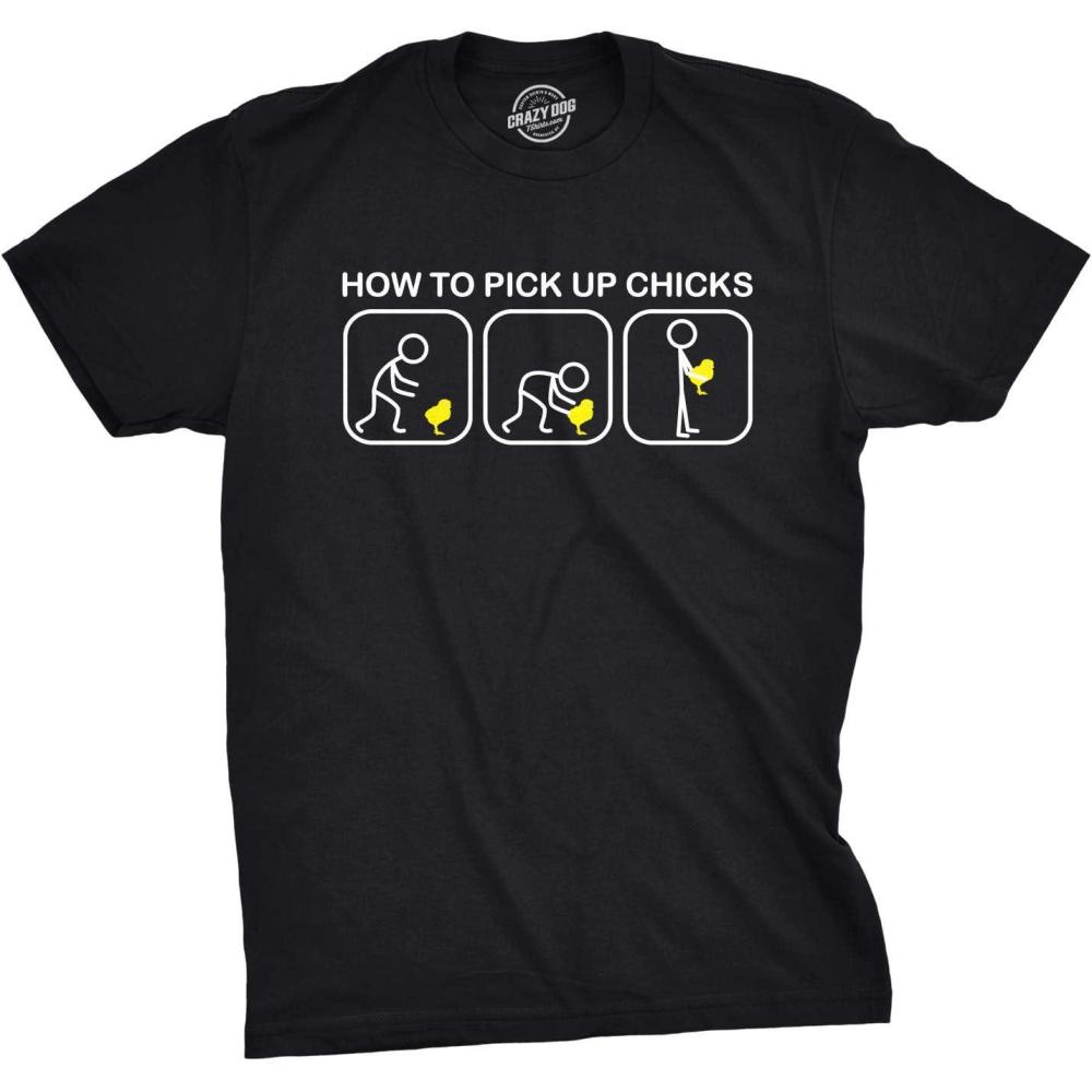 imageMens How to Pick Up Chicks Funny T Shirt Cool Graphic Tee Sarcastic Novelty Top Humor TeesBlack