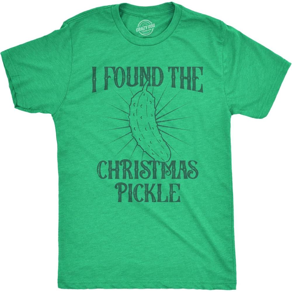 imageMens I Found The Christmas Pickle T Shirt Funny Xmas Tree Hidden Ornament Novelty Tee for GuysHeather Green Pickle