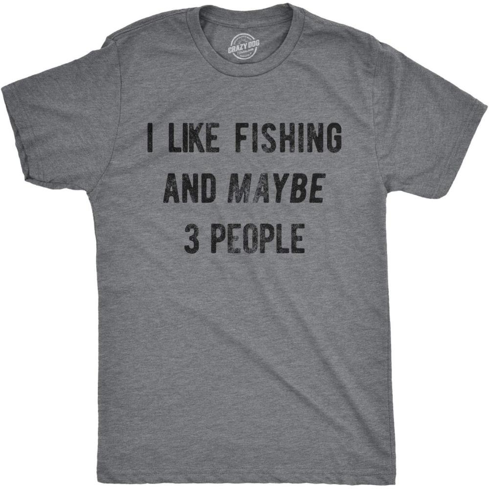 imageMens I Like Fishing and Maybe 3 People T Shirt Funny Hunting Graphic Gift DadDark Heather Grey