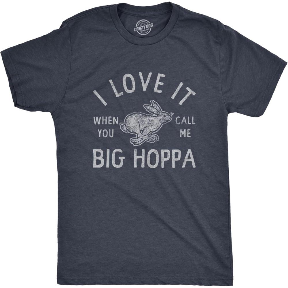 imageMens I Love It When You Call Me Big Hoppa T Shirt Funny Easter Sunday Bunny Rabbit Tee for GuysHeather Navy