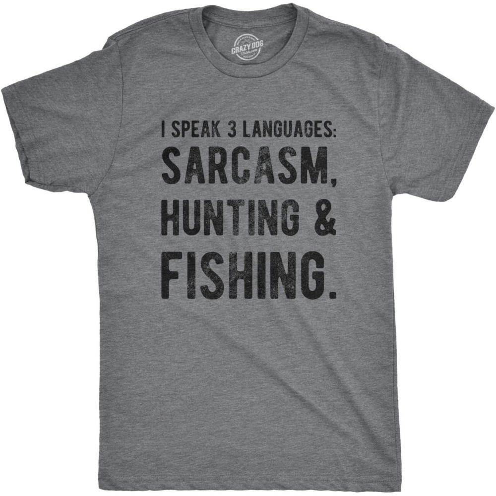imageMens I Speak 3 Languages Sarcasm Hunting and Fishing T Shirt Hunter SarcasticDark Heather Grey