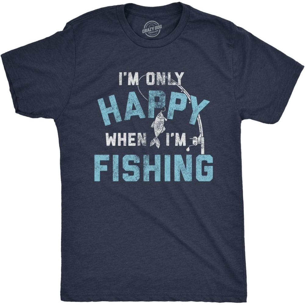 imageMens Im only Happy When Im Fishing T Shirt Funny Fathers Day Outdoor Hobby Gift TeeHeather Navy