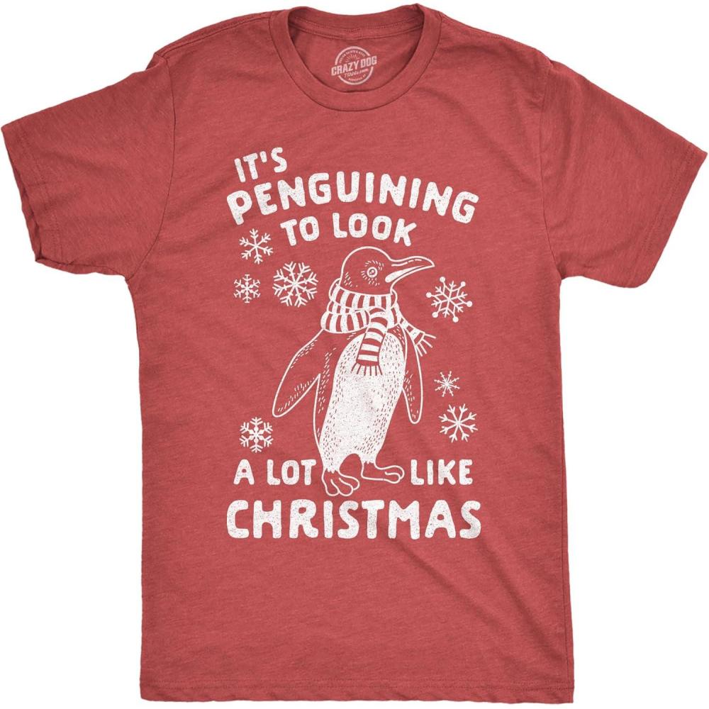 imageMens Its Penguining to Look A Lot Like Christmas T Shirt Funny Holiday Penguin Xmas TeeHeather Red Penguining
