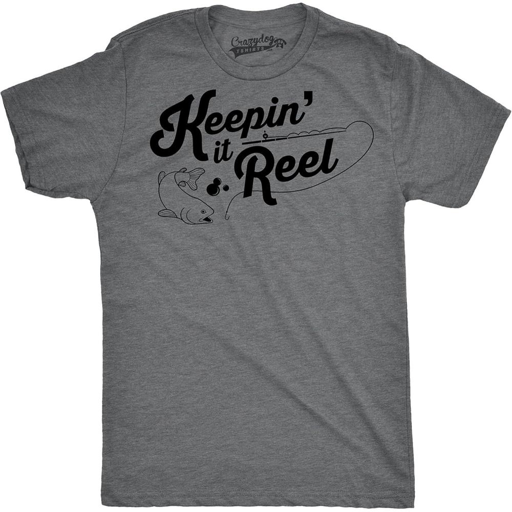 imageMens Keepin It Reel T Shirt Funny Cool Fishing Gift for Fisherman Humor GraphicDark Heather Grey