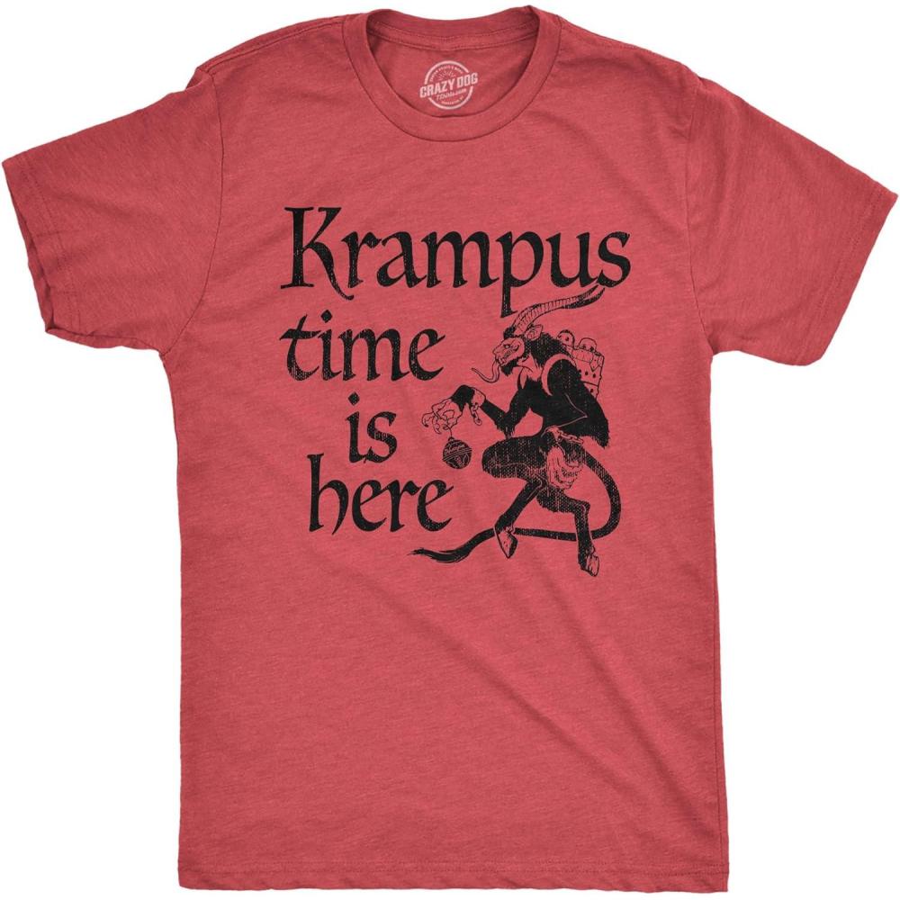 imageMens Krampus Time is Here T Shirt Funny Xmas Evil Devil Santa Joke Tee for GuysHeather Red Krampus