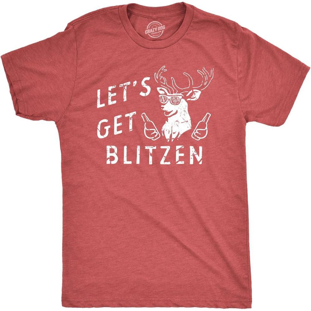 imageMens Lets Get Blitzen T Shirt Funny Xmas Partying Drinking Santas Reindeer Tee for GuysHeather Red Blitzen